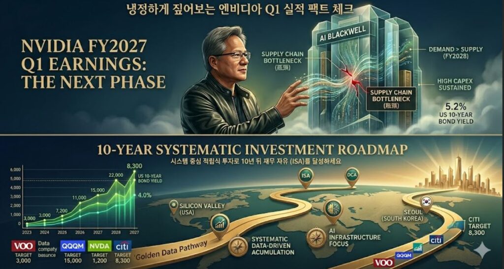 NVIDIA Q1 실적발표 팩트 체크: AI 데이터 센터발 816억 달러 매출 달성과 블랙웰 기반 차세대 인프라 공급 부족 현상 및 주주 환원 정책 강화 시각화